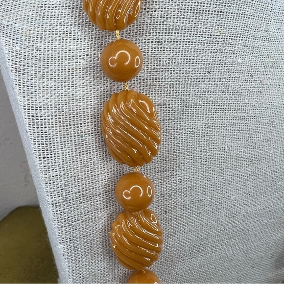 Vintage 80’s Golden Yellow Orange Beaded Necklace 34” Length - Picture 2 of 5